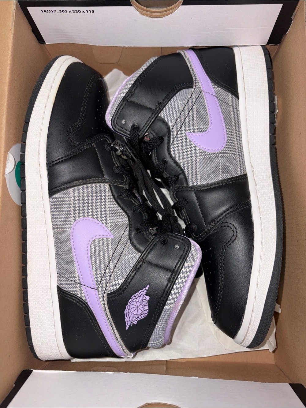 Nike Air Jordan 1 Mid SE GS Plaid Lilac Black White DC7226-015